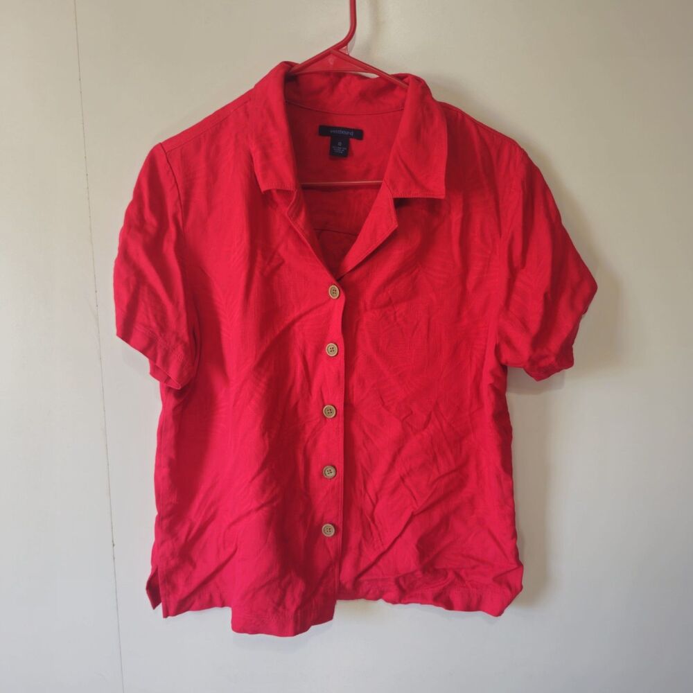 Westbound Womens Red Rayon Camp Shirt Short Sleeve Button Up Casual Size 10